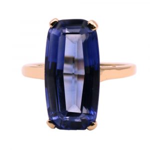 15.85ct Vintage Fancy Cut Lab Sapphire Solitaire Ring 10K