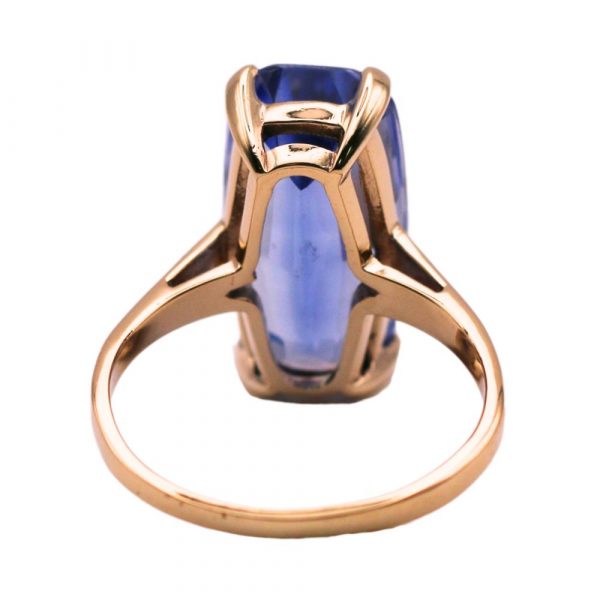 15.85ct Vintage Fancy Cut Lab Sapphire Solitaire Ring 10K back