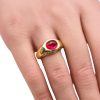 3.38ct Edwardian Era Ruby Cabochon Solitaire Ring 18k worn