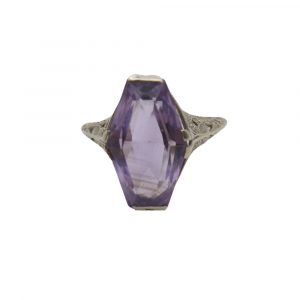 Art Deco Amethyst Ring 14K White Gold Filigree