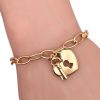 Heart lock and key oval link bracelet worn