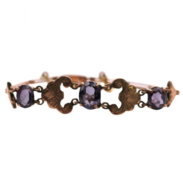 Victorian Hand Crafted Lab Alexandrite Bracelet, Egyptian Revival 10K circa 1870's