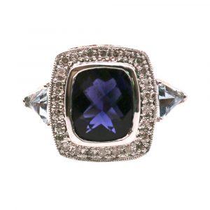 5.58ctw Tanzanite, Aquamarine and Diamond Ring 14K Two-Tone