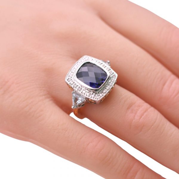 5.58ctw Tanzanite, Aquamarine and Diamond Ring 14K Two-Tone worn