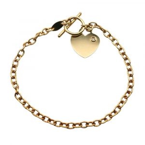 Heart Tag Diamond Accent Cable Bracelet Toggle Clasp 14K