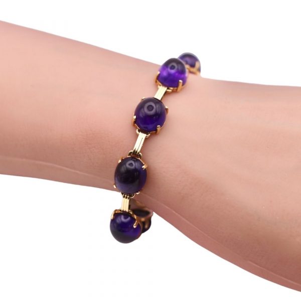 53.37ctw Amethyst Cabochon Line Bracelet 14K Worn