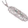 Art Deco Diamond and Emerald Filigree Pendant Necklace Profile