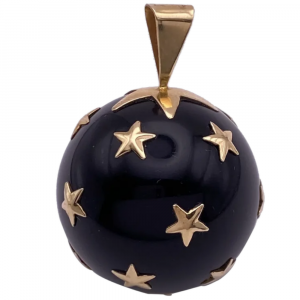 BIG Celestial 14K Gold STAR Studded Onyx Orb Pendant Charm