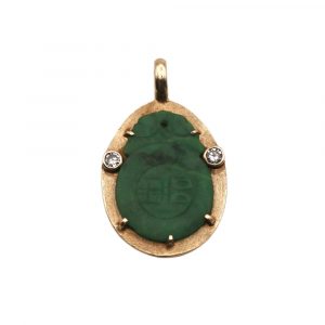 Carved Jade and Diamond Oriental Pendant 14K