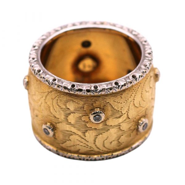 Diamond Cigar Band Ring 18K Two-Tone Top