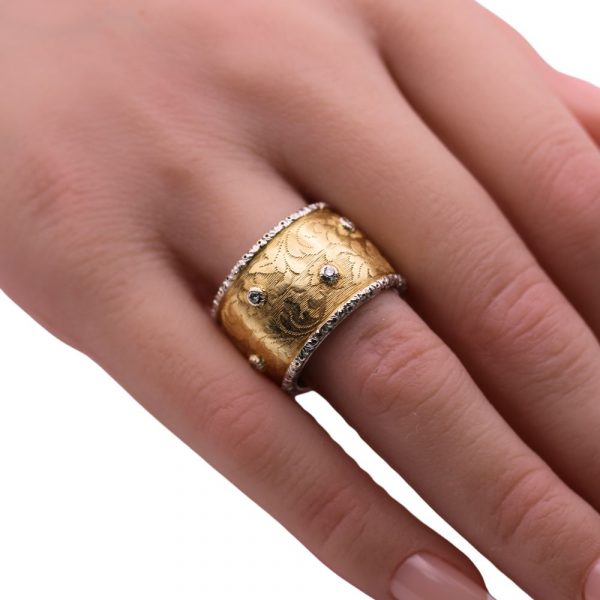 Diamond Cigar Band Ring 18K Two-Tone Worn