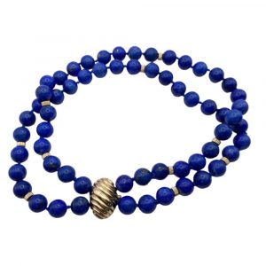 Double Strand Choker Necklace Lapis Lazuli 14K Gold