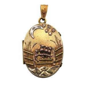 Edwardian Celestial Owls Tri-Color Gold Filled Locket