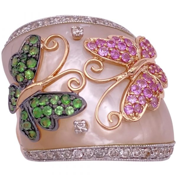 Mother of Pearl Diamond Gemstone Butterfly Ring Rose Gold