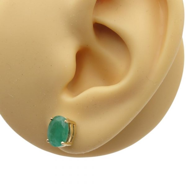 Natural Emerald 2.44ctw Oval Stud Earrings 14K Worn