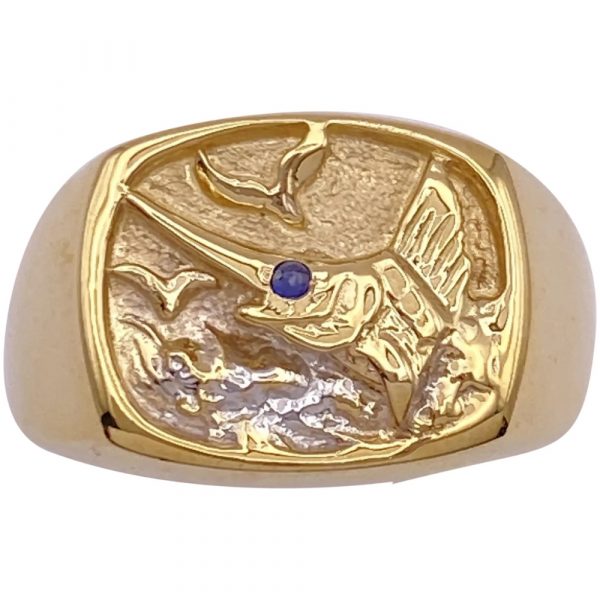 Nautical Fishing Sailfish Mens Ring Gold