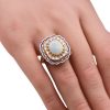 Opal, Diamond Halo, and Cobalt Enamel Ring 14K worn