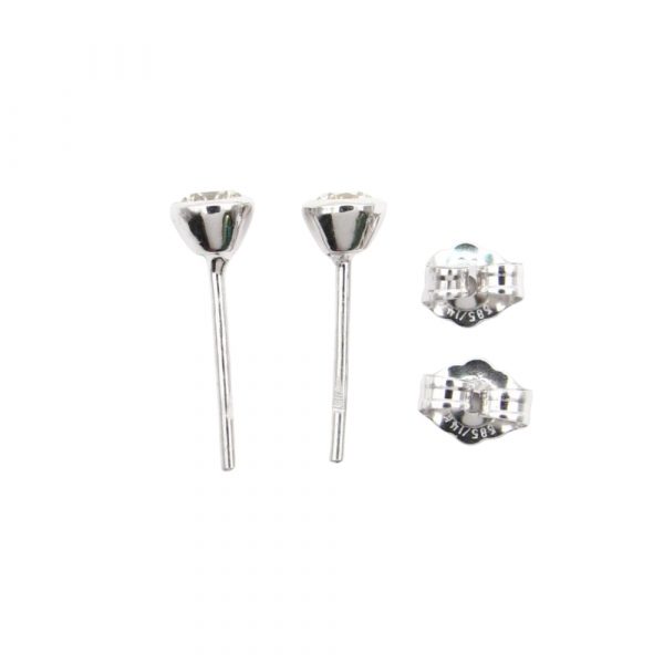 Round Diamond Bezel Stud Earrings White Gold Backs