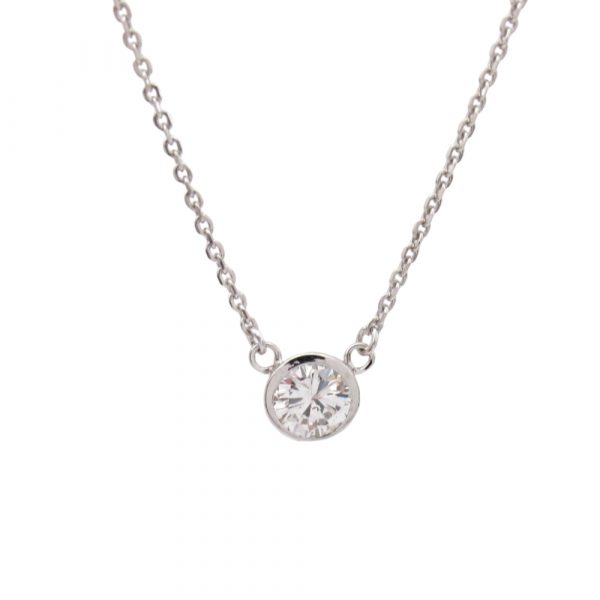 Single Round Diamond Station Necklace White Gold .50ct