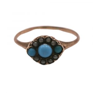 Victorian Era Persian Turquoise and Seed Pearl Ring 10K