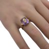 Victorian Ring Amethyst and Diamond 10K Gold, Floral Inlay Top worn