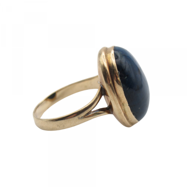 Vintage Lapis Cabochon Ring Split Shank Side