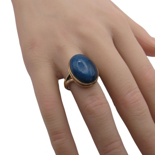 Vintage Lapis Lazuli Cabochon Solitaire Ring 10K Gold Worn