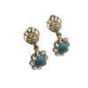 Persian Turquoise and Cultured Pearl Dangle Earrings 18K Angled