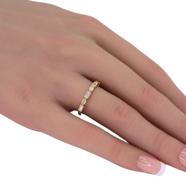 0.36ctw Marquise & Baguette Stack Band Ring 14K worn