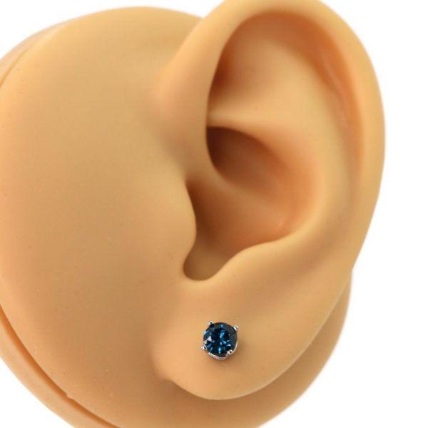 0.58ctw Blue Irradiated Diamond Stud Earrings 14K Worn