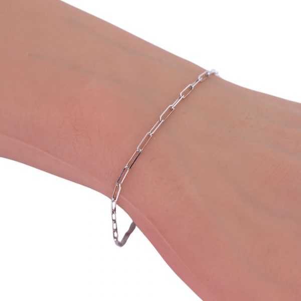 2mm Paperclip Bracelet, White Gold worn