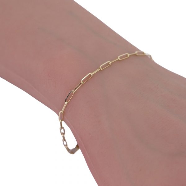 2mm Paperclip Bracelet, Yellow Gold worn