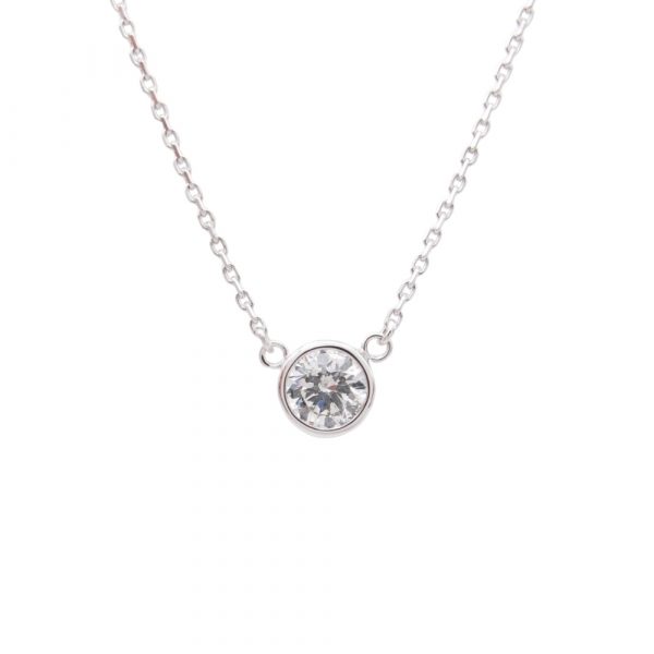 Diamond Solitaire Station Necklace White Gold .40ct