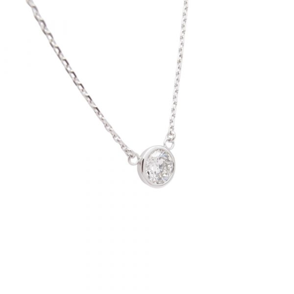 Diamond Solitaire Station Necklace White Gold .40ct Side