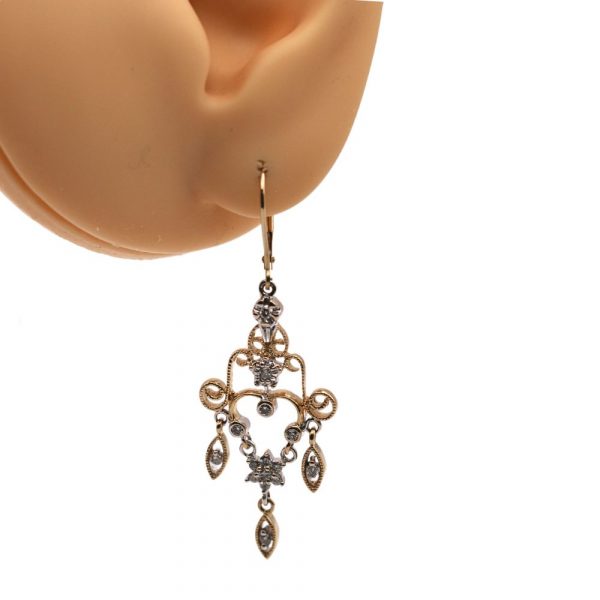 Filigree Chandelier Earrings 14K Two-Tone worn