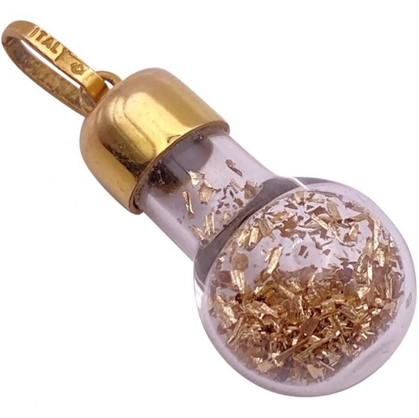 Glass Vial Gold Pendant Charm 14K Lightbulb