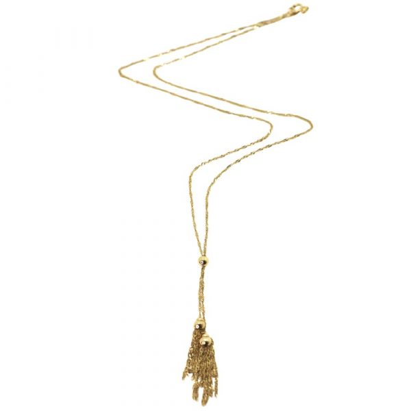 Gold Tassel Lariat Rope Chain Necklace 14K Full