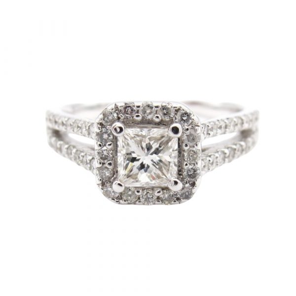 Princess Halo Split Shank Engagement Ring