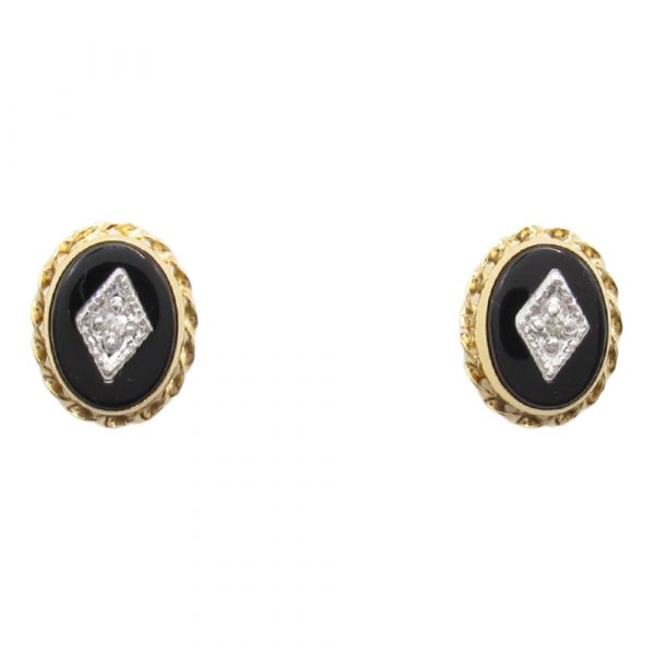 0.03ctw Onyx & Diamond Earrings 14K Yellow Gold