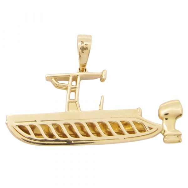 0.19ctw Diamond Custom Open Fisherman Boat Pendant 14k Yellow Gold Back