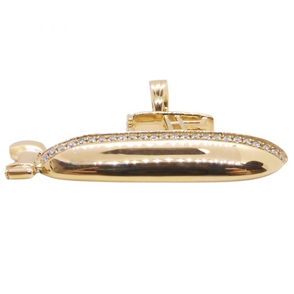 0.19ctw Diamond Custom Open Fisherman Boat Pendant 14k Yellow Gold Bottom