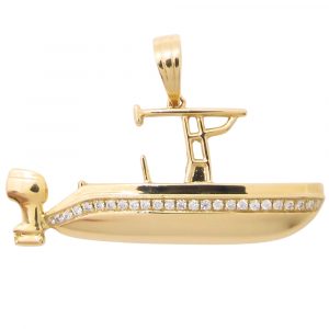 0.19ctw Diamond Custom Open Fisherman Boat Pendant 14k Yellow Gold Front