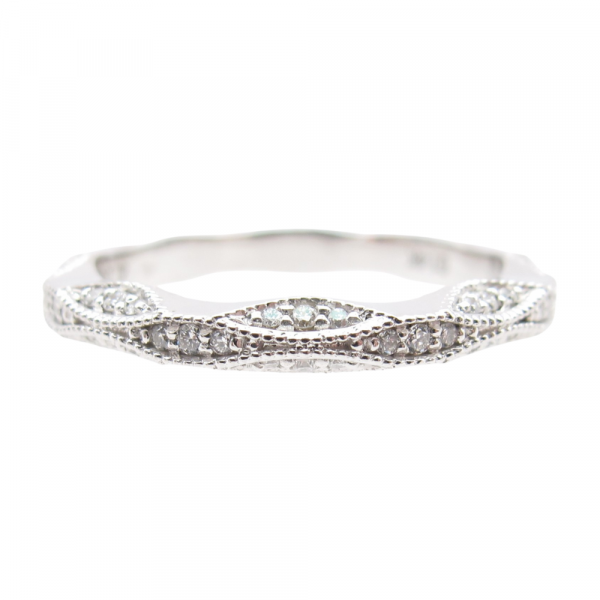 0.21ctw Diamond Geometric Milgrain Band Ring 14K