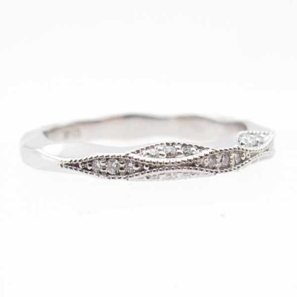 0.21ctw Diamond Geometric Milgrain Band Ring 14K side