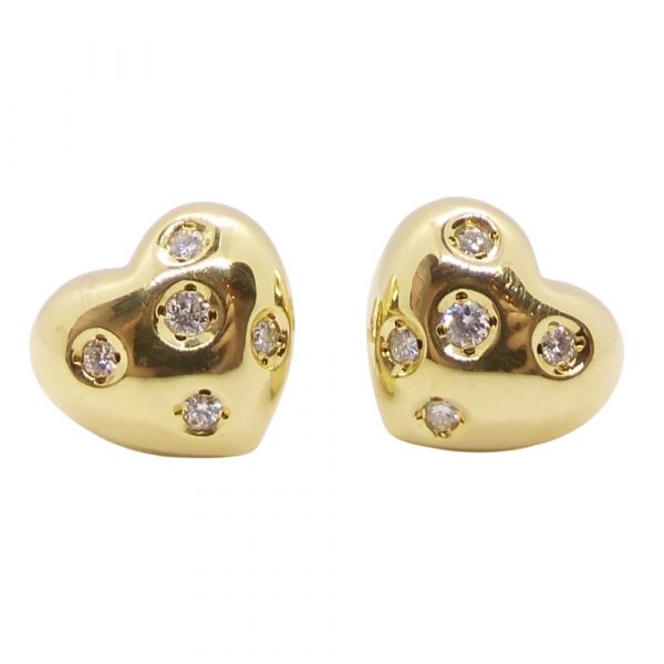 0.25ctw Diamond Puffed Heart Stud Earrings 18k Yellow Gold Front