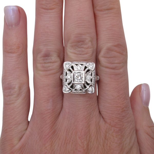 0.50ctw Diamond Square Frame Motif Ring 14K worn