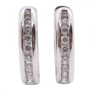 0.54ctw Round Diamond Huggie Hoop Earrings 14k White Gold Front