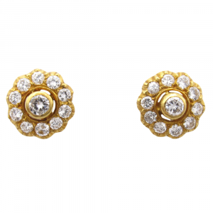 0.84ctw Diamond Cluster Earrings 22K Yellow Gold