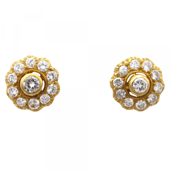 0.84ctw Diamond Cluster Earrings 22K Yellow Gold