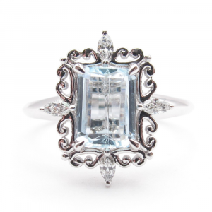 1.02ct Aquamarine & 0.105ctw Diamond Halo Ring 14K